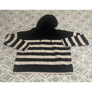 Cynthia Rowley Womens Black‎ Cream Stripe Knit Hoodie Sweater XL